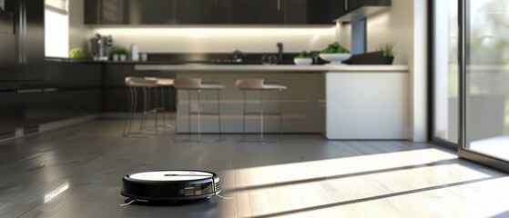 Kitchen with a robotic vacuum sleek and modern