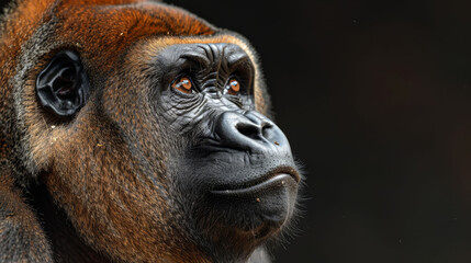 Obraz premium A monkey's intense face, close-up, against a black backdrop