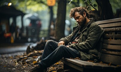 Man Relaxing on Park Bench