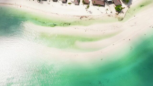 Aerial view of Tropical beach with palm trees. Bantayan island, Philippines.