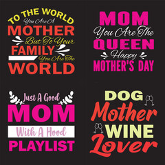 MOTHER'S DAY TYPOGRAPHY BUNDLE T-SHIRT DESIGN. ISOLATED ON BLACK BACKGROUND.