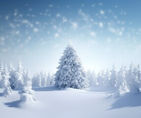 Fototapeta premium Serene Winter Landscape with Snow-covered Fir Trees and Blue Sky