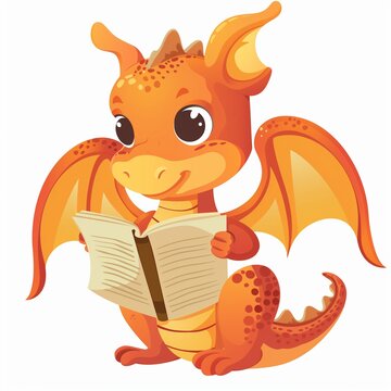 recommend clip art: Adorable Cartoon Dragon Reading a Book Illustration for Children