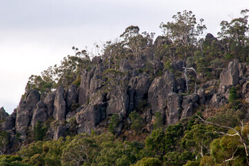 Hanging Rock Australia, rock formation surrounded by forest and parkland
