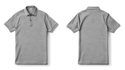 Grey Polo Shirt Mockup - Front and Back View Design Template Isolated on White Background