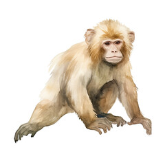 AI-Generated Watercolor cute Monkey on a branch Clip Art Illustration. Isolated elements on a white background.