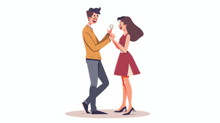 Enamored man making offer holding ring to surprised white