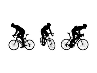 Set of Cycling Road Silhouette in various poses isolated on white background