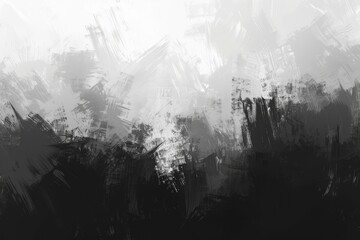 A black and white painting. The painting is a mix of different brush strokes and has a moody, abstract feel to it