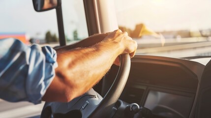 Naklejka premium Close-up of a truck driver checking vehicle before departure, focused on hands and checklist, outdoor light. 