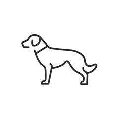 Dog icon. Depicts an alert, standing dog, representing loyalty, protection, and companionship. Ideal for use in pet-related businesses, veterinary services, and family content. Vector illustration