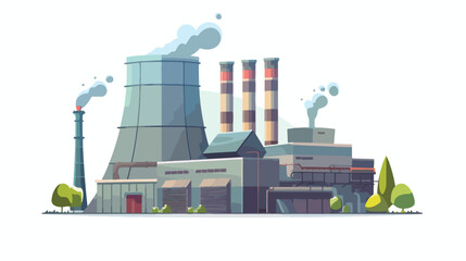 Factory building with pipes and cooling towers