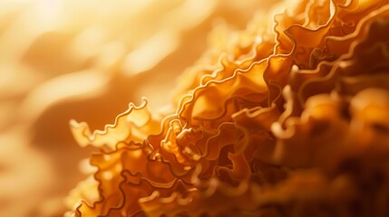 Close-up of a pasta making process, detailed view of dough being extruded, sharp focus, warm light.