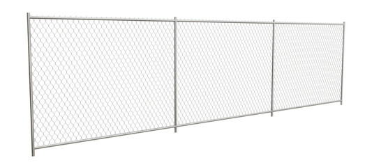 3D render showcases a simple, metal chain-link fence (transparent background). Ideal for highlighting the clean design and secure functionality in architectural or industrial design projects.