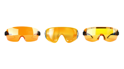 Set collection of safety glasses for industry or construction engineers on transparent background.