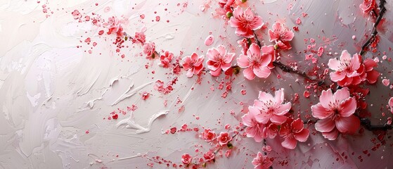 A painting of pink flowers with a white background