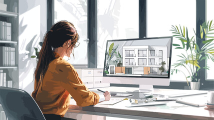 Female architect sitting with a 3d house model in an