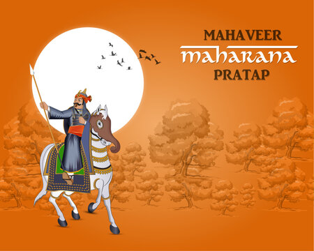 Vector Illustration Isolated Great Warrior Of India - Maharana Pratap with Riding Horse - Chetak , Happy Maharana Pratap Jayanti