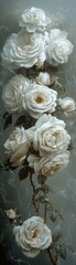 A bouquet of white roses is displayed in a vase