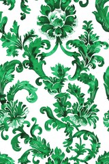 Watercolor Seamless pattern with green and white