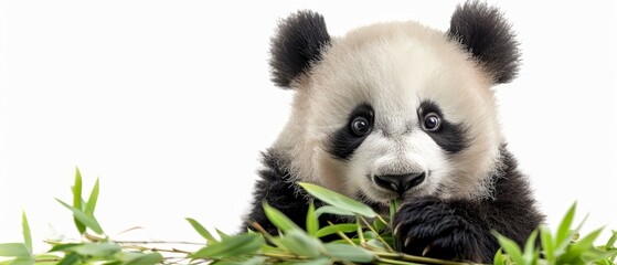 Naklejka premium A baby panda is eating bamboo