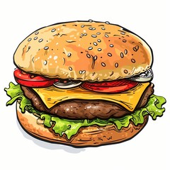 Delicious Cheeseburger Illustration on White Background Fast Food Concept