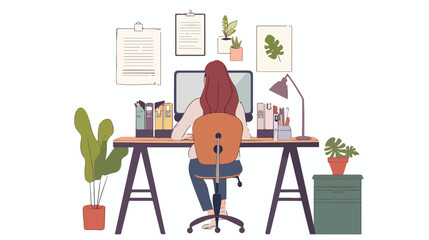 Female graphic designer working at her desk in an off