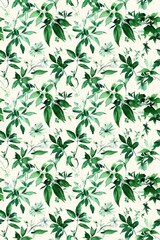 Watercolor Seamless pattern with green and white