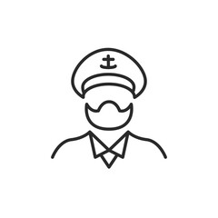 Captain icon. A simplified representation of a captain, characterized by a nautical hat with an anchor emblem, indicating a figure of authority in maritime or airline navigation. Vector illustration