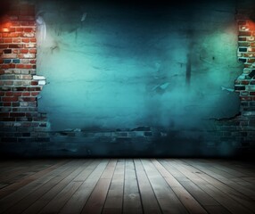 Atmospheric Grunge Interior with Moody Lighting and Empty Wall