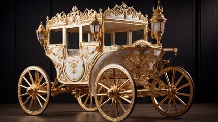 A horse drawn carriage with gold legs and gold trim