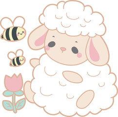 Cute sheep hand drawn emotes icon. Baby sheep illustration activites. Funny sheep clip art elements.
