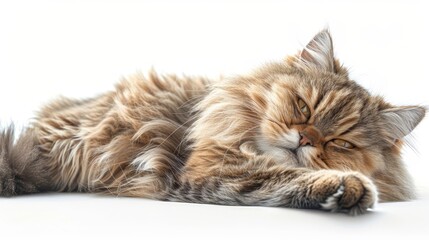 A cat is laying on a white surface with its paws on its face - Powered by Adobe