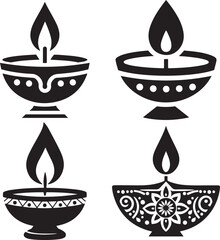 Happy Diwali oil lamp set vector illustration.