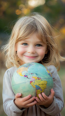 little girl holding globe