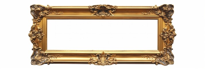Large pompous golden antique picture frame with copy space, isolated over white background