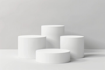 Simple white podium for the presentation of the product. white background. Minimal. 3D rendering. Pedestals.