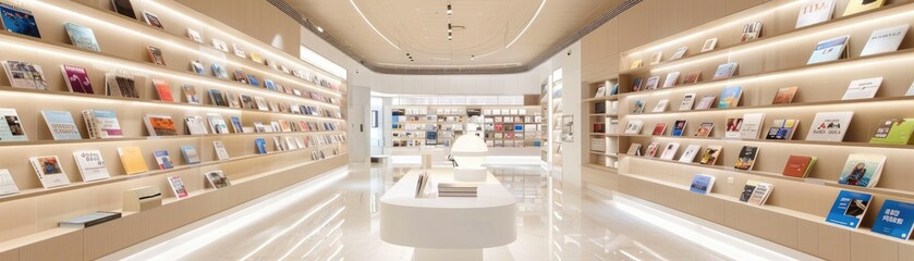 The bookstore is so large that it has a long aisle with bookshelves on both sides.