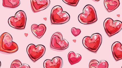 Abstract seamless pattern with red hearts on pink background