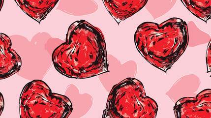 Abstract seamless pattern with red hearts on pink background