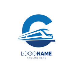 Letter C Fast Train Logo Design Vector Icon Graphic Illustration