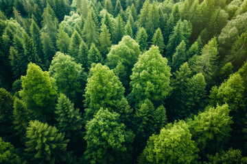 Obraz premium Drone shot capturing the intricate patterns of dense forest canopies from overhead.. AI generated.