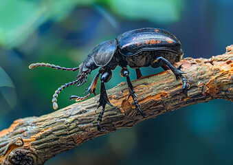 Beetle on branch of tree.