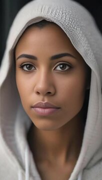 Close up of a young biracial woman looking pensive award winning phot