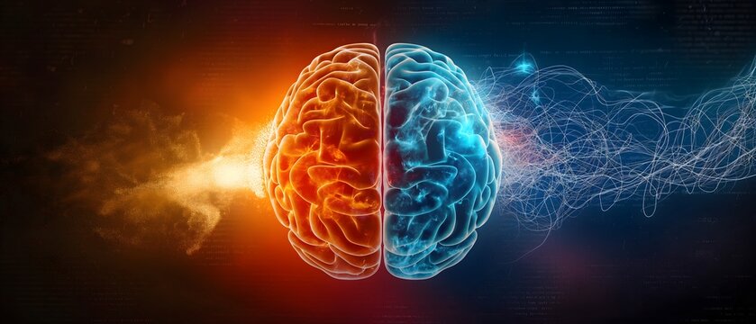 The concept of the human brain, The right creative hemisphere versus the left logical hemisphere, Education, science and medical abstract background
