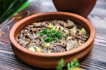 Bowl of Food on Wooden Table