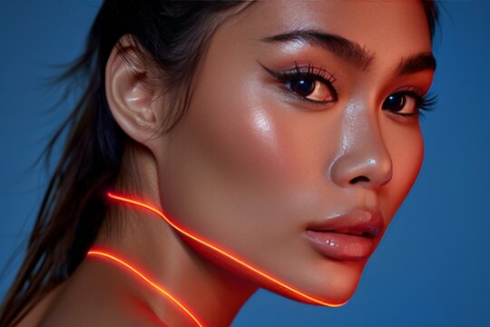 Stunning neon pop cyber beauty photography by angela rehn, captivating digital artistry