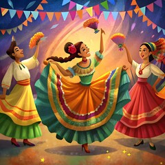 illustration of a traditional Mexican folk dance performance cinco de mayo