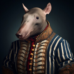Realistic lifelike Tapir in renaissance regal medieval noble royal outfits, commercial, editorial advertisement, surreal surrealism. 18th-century historical	
 - obrazy, fototapety, plakaty