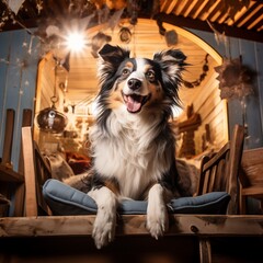 Cute dog. Smart border collie waiting for human at home